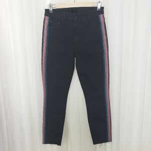 Mother Denim High Waisted Looker Ankle Fray black jeans guilty glitter racer 28